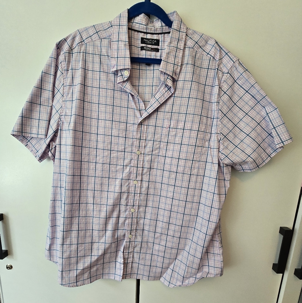 Men's Nautica XXL Purple Casual Plaid Button-Down Shirt